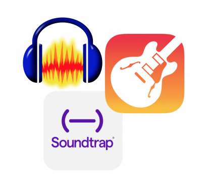 Podcast editing platforms Audacity, GarageBand, Soundtrap